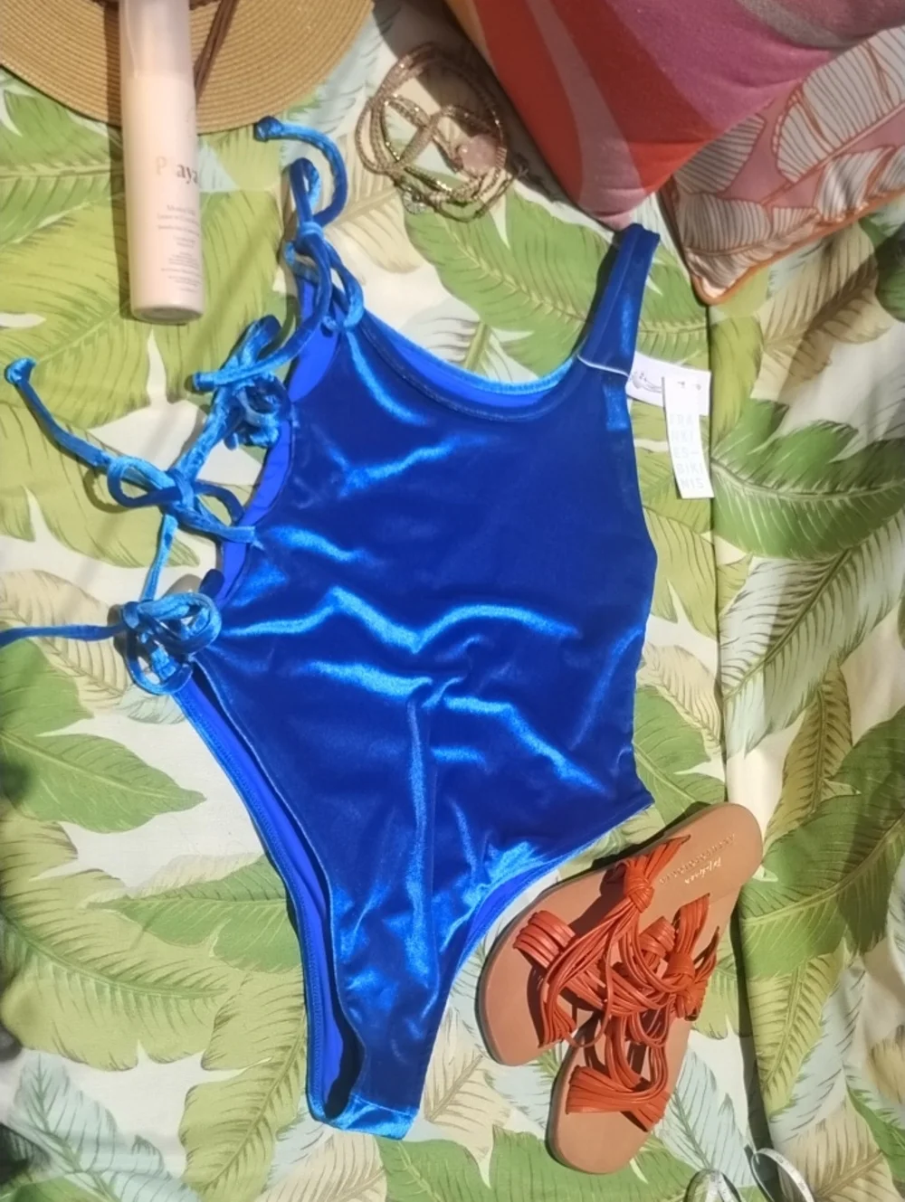 Frankie's Bikinis NWT SZ L Honey Velvet Cheeky One Piece - Pacific Side Cut Ties